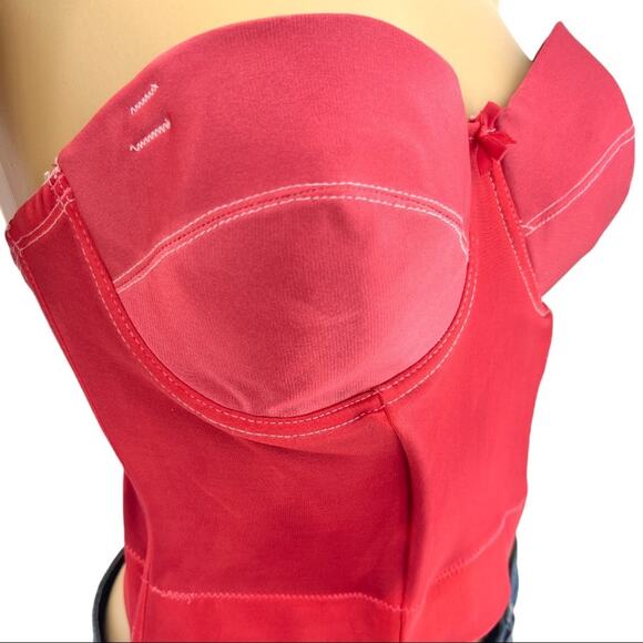 Cupid 38B American VINTAGE 90s Red Hand Dyed Elastic Pullover Bustier - Picture 2 of 7